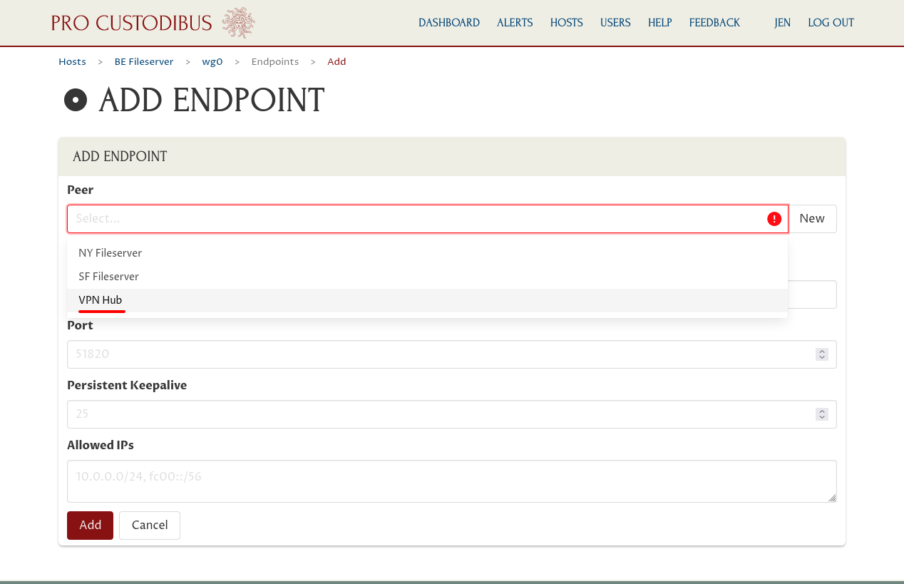 First Part of Add Endpoint Form