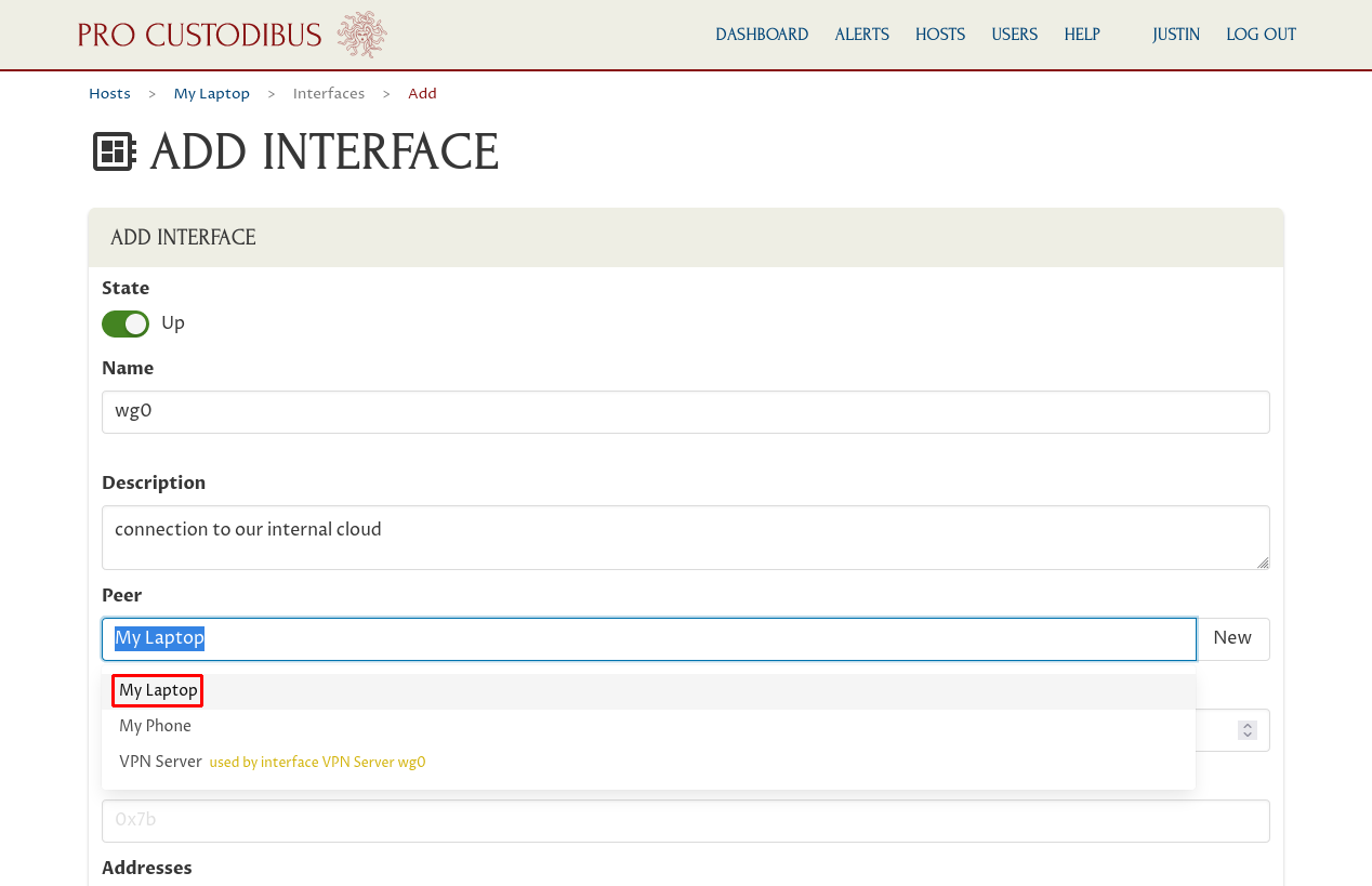 First Part of Add Interface Form
