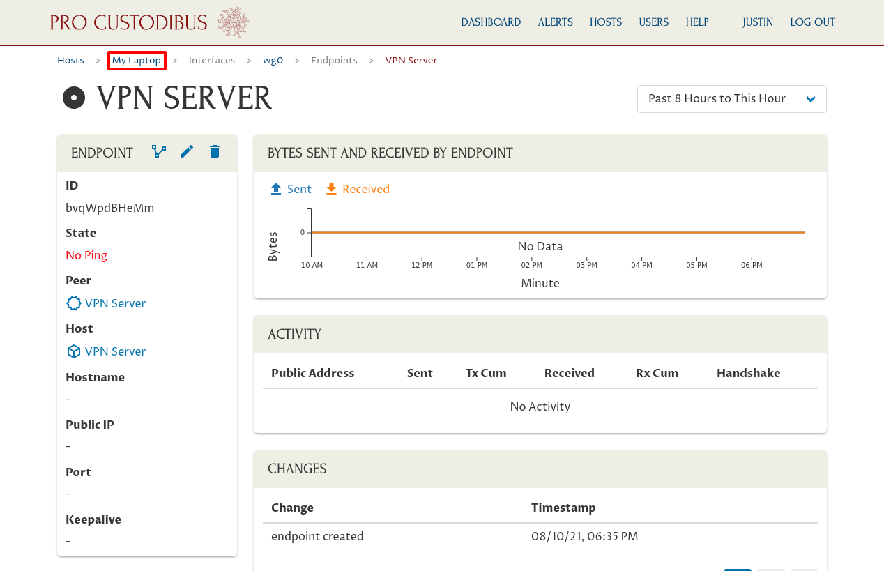 Endpoint Page for Connection Between My Laptop and VPN Server