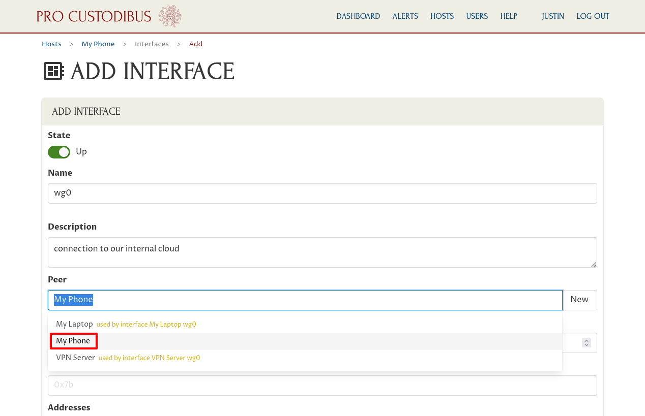 First Part of Add Interface Form