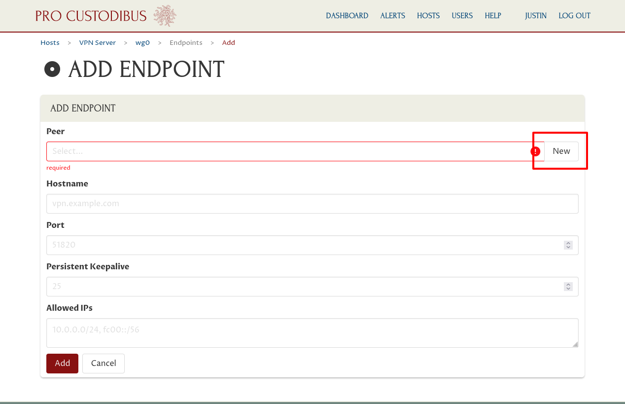 First Part of Add Endpoint Form