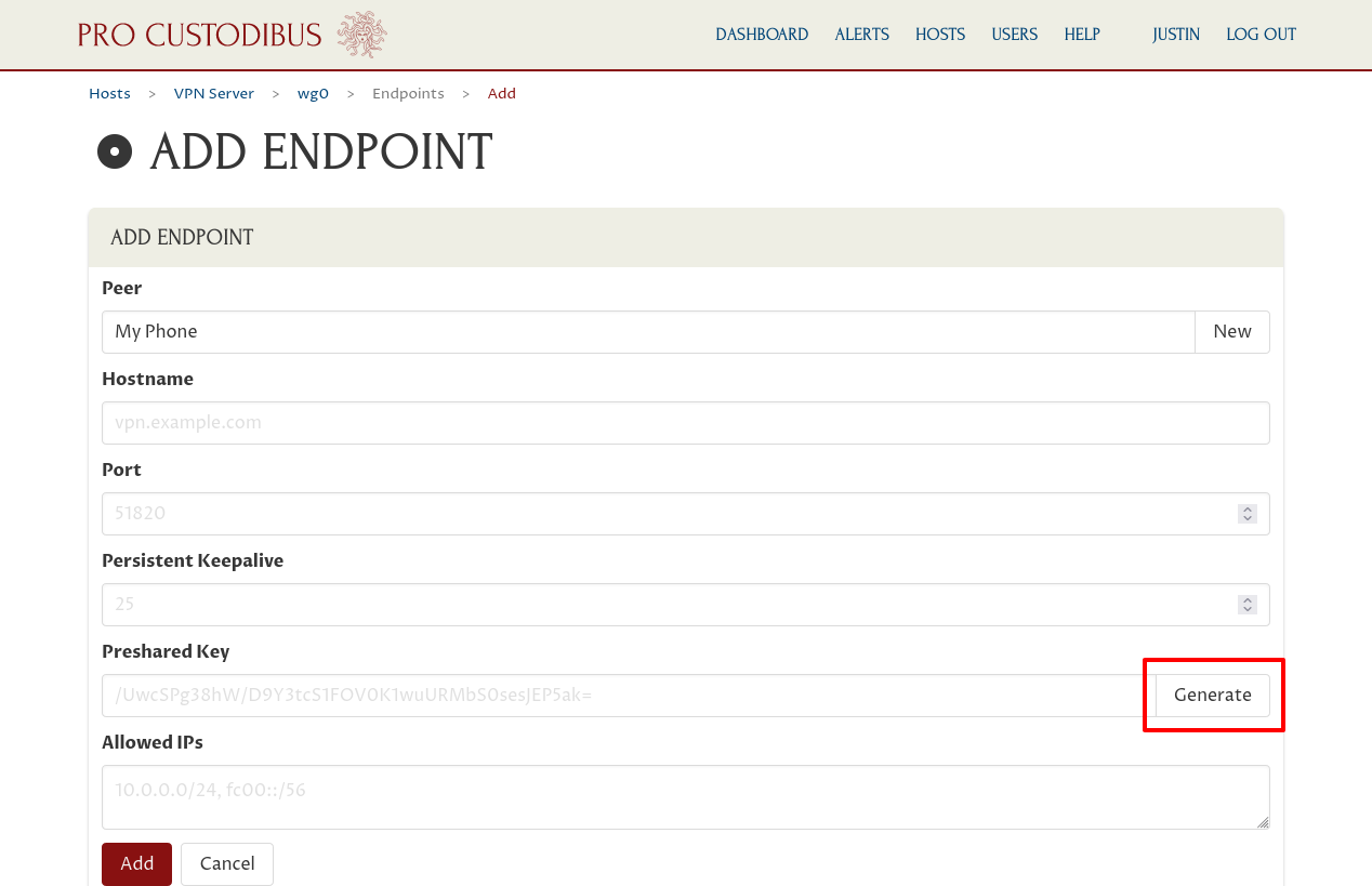 Middle Part of Add Endpoint Form