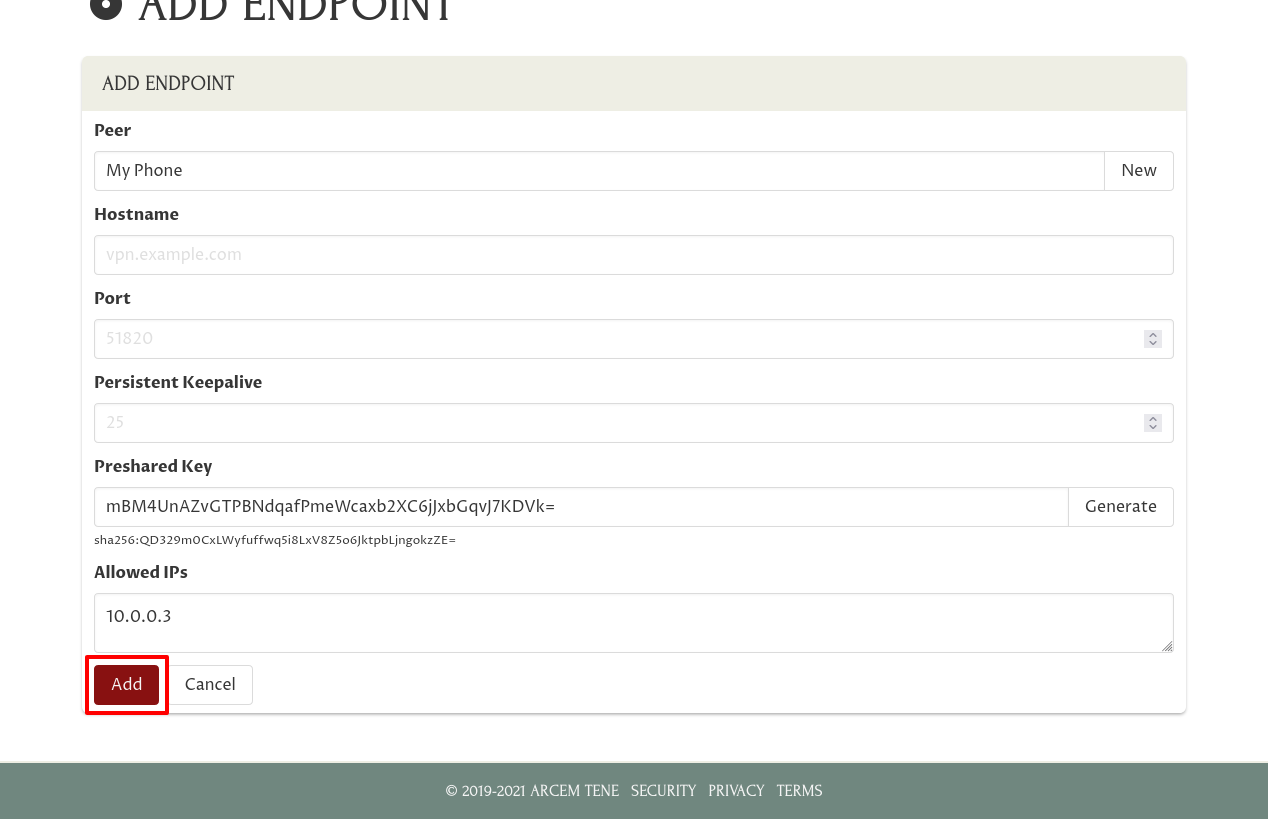 Last Part of Add Endpoint Form