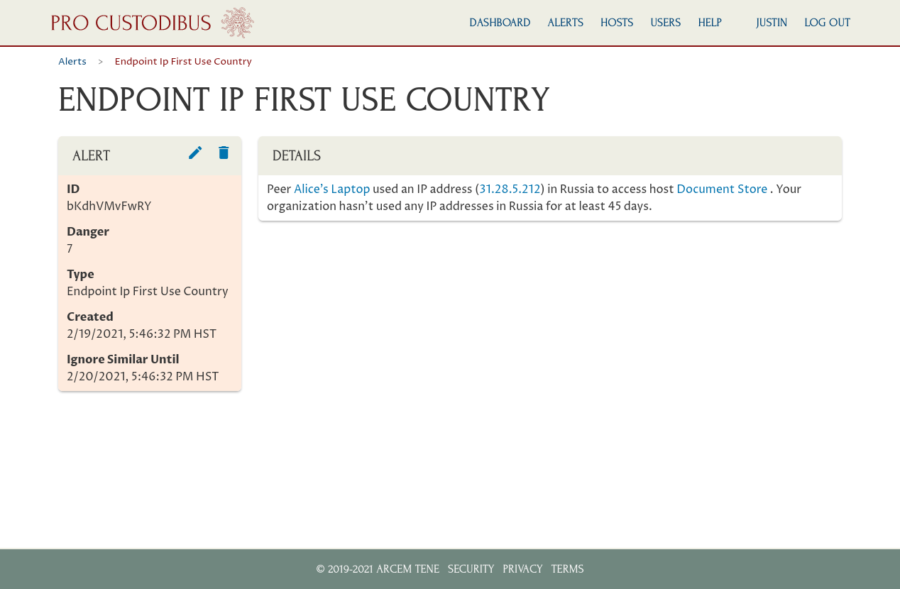 Pro Custodibus Alert for First Access From Country