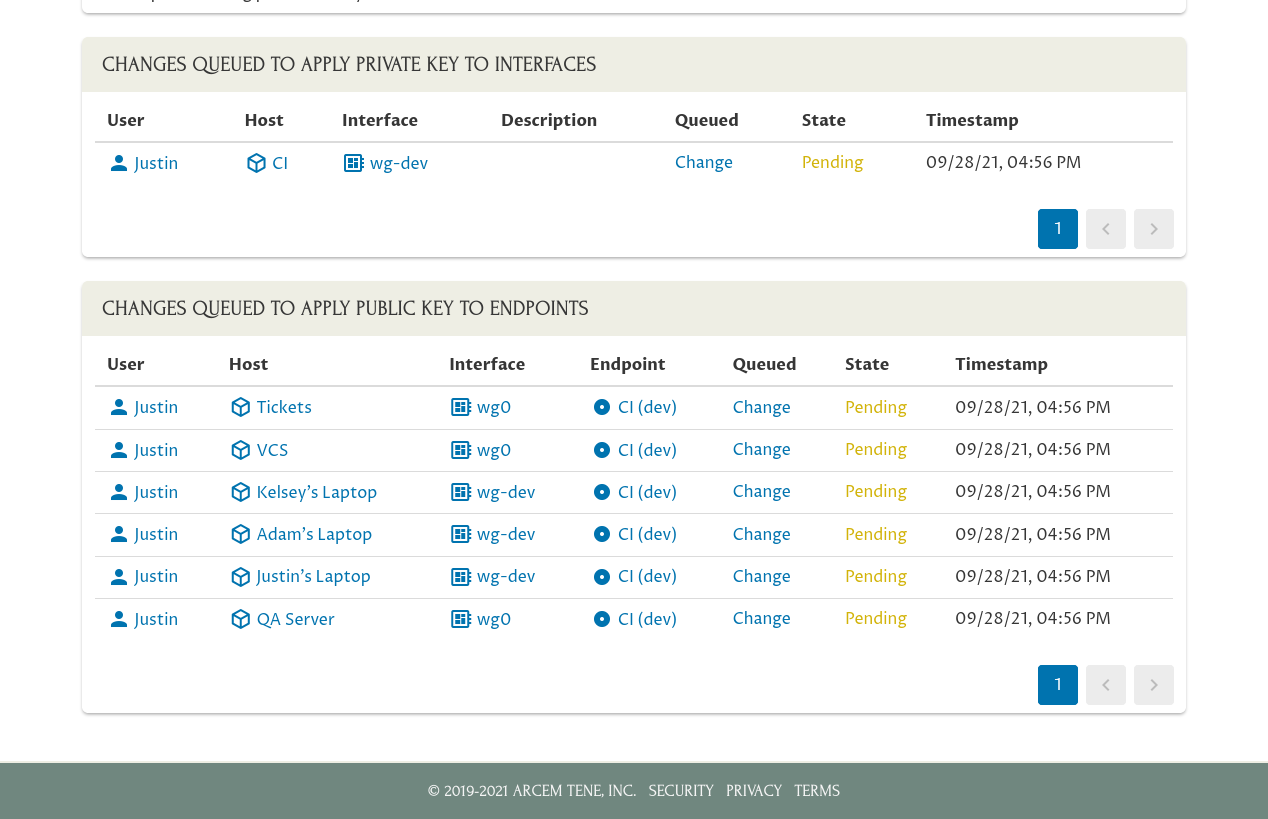 Manage Key-Pair Page (changes queued)