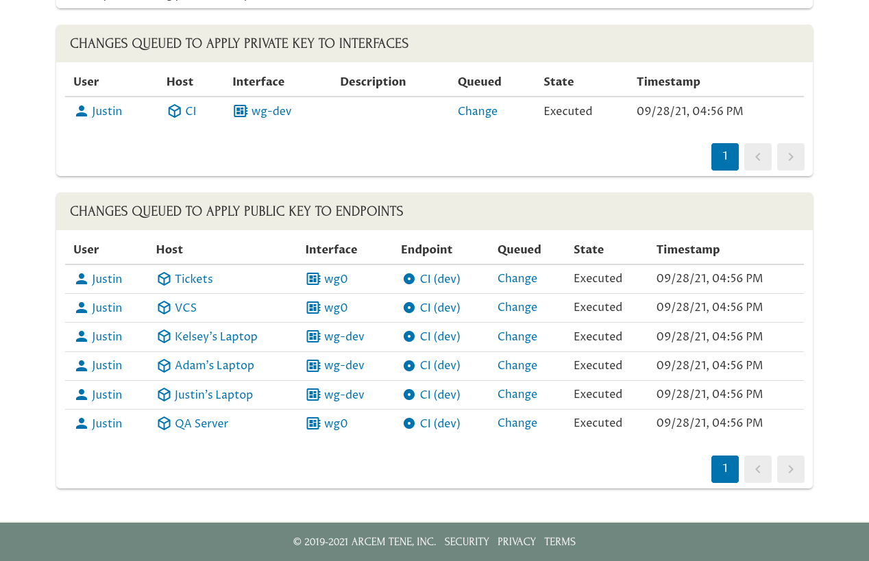 Manage Key-Pair Page (changes executed)