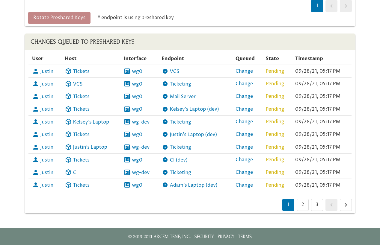 Manage Preshared-Keys Page (changes queued)