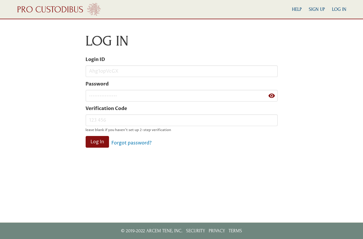 Pro Custodibus Login Page