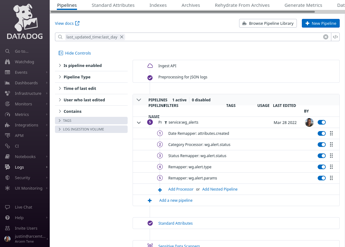 Log Pipeline for Alerts