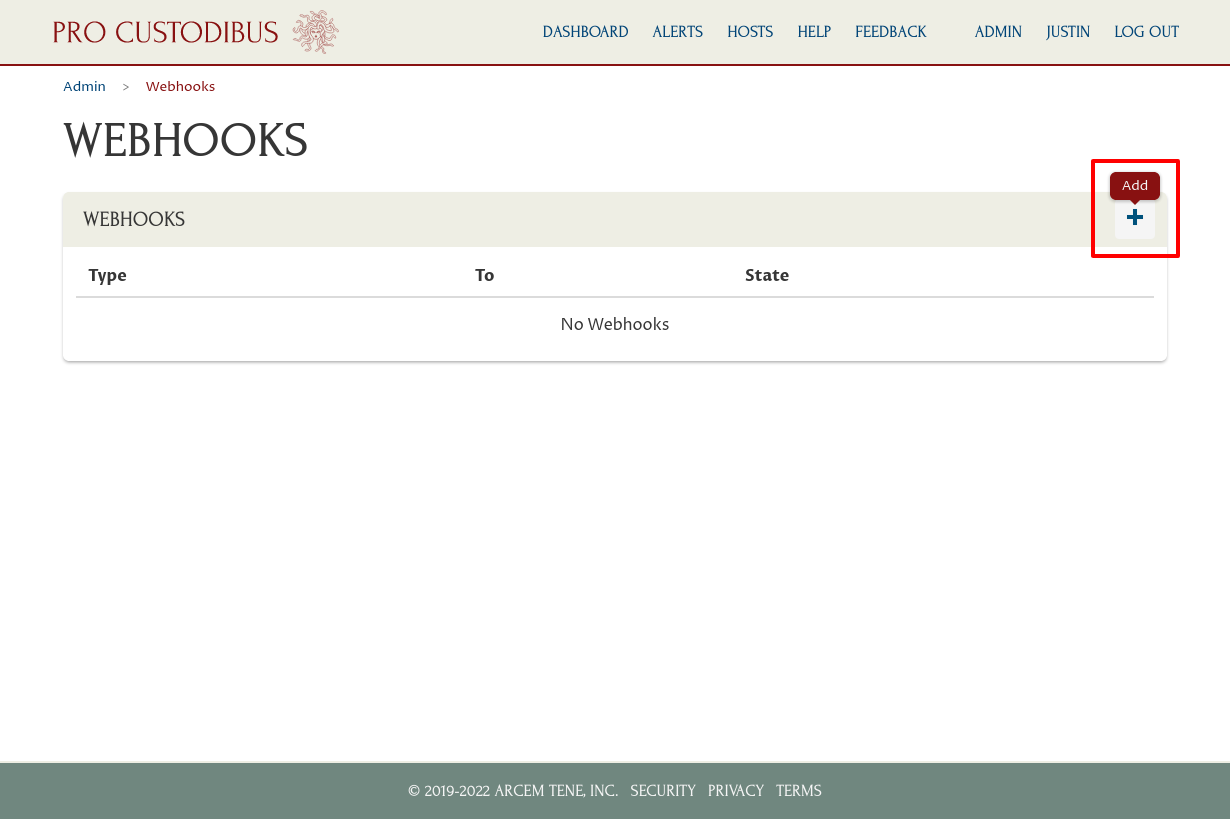 Webhooks Page