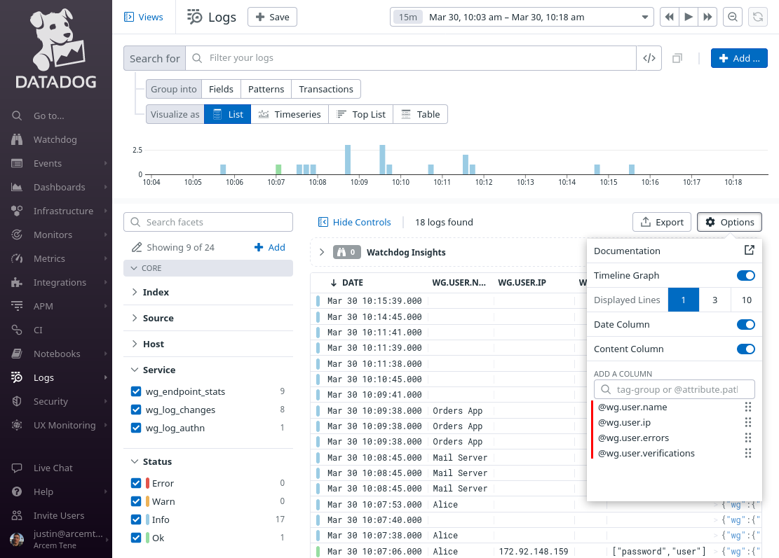 Log Explorer Log Authn List Options