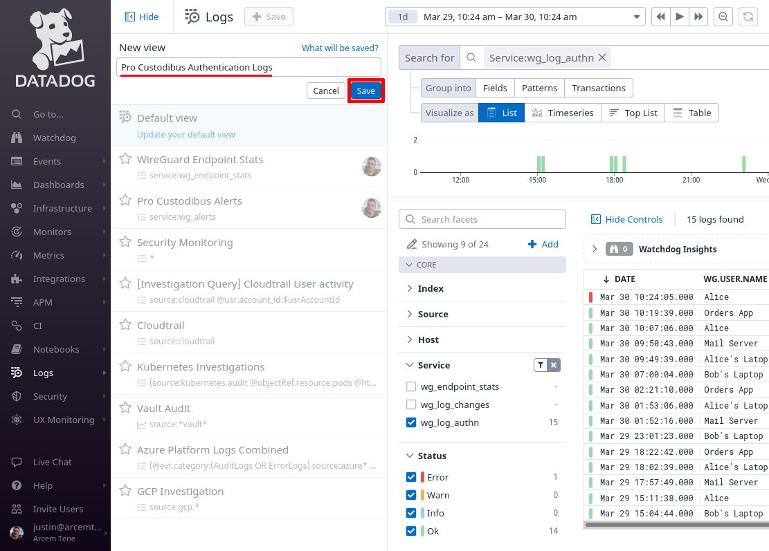 Pro Custodibus Saved Log Authn View