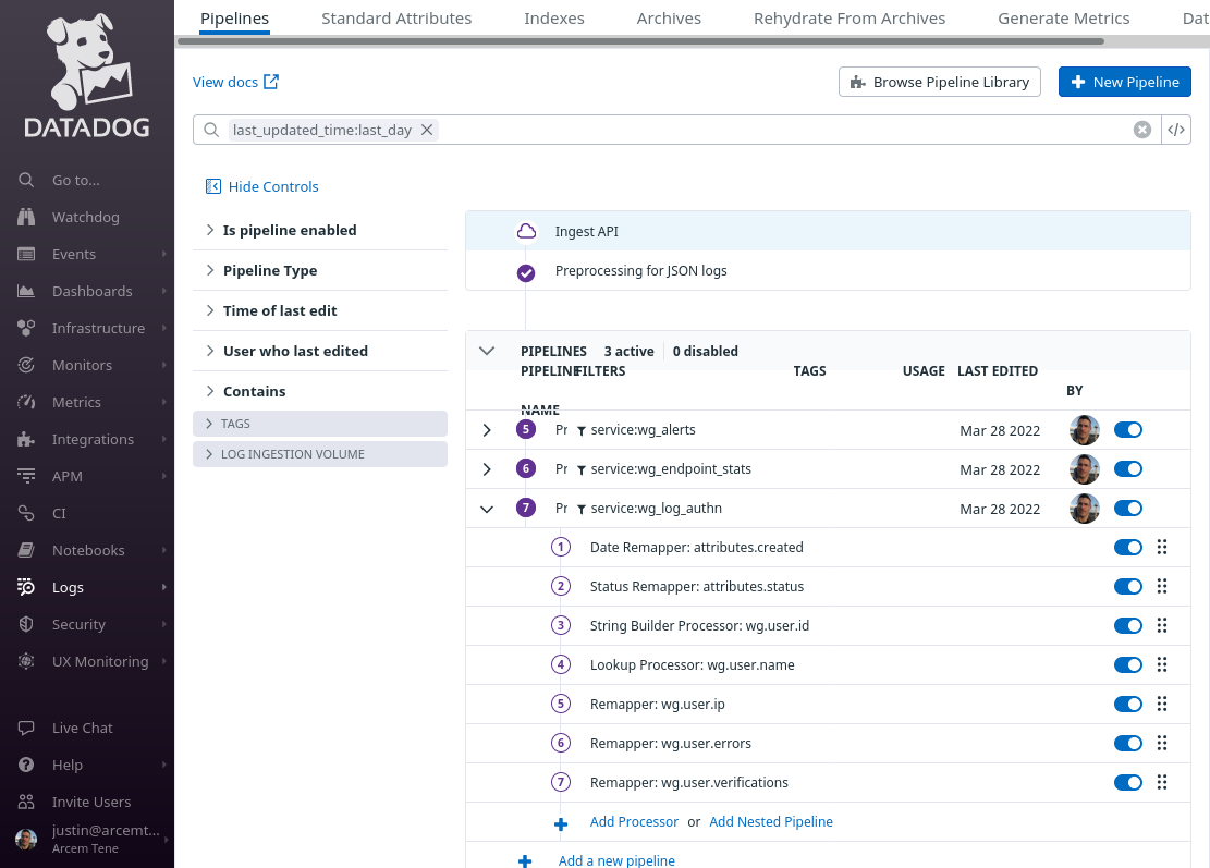 Log Pipeline for Authentication Logs