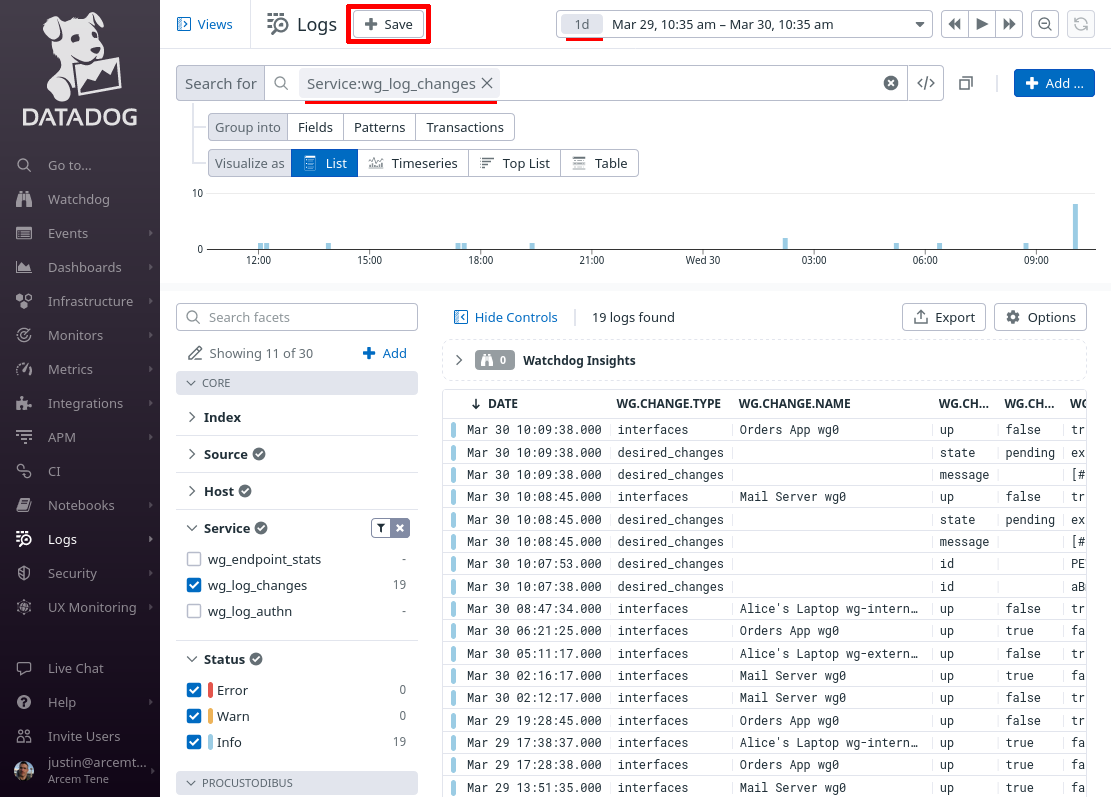 Log Explorer Log Changes Search