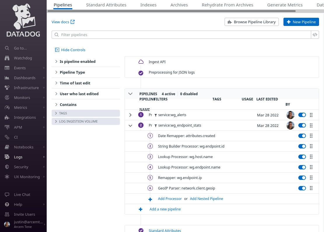 Log Pipeline for Endpoint Stats