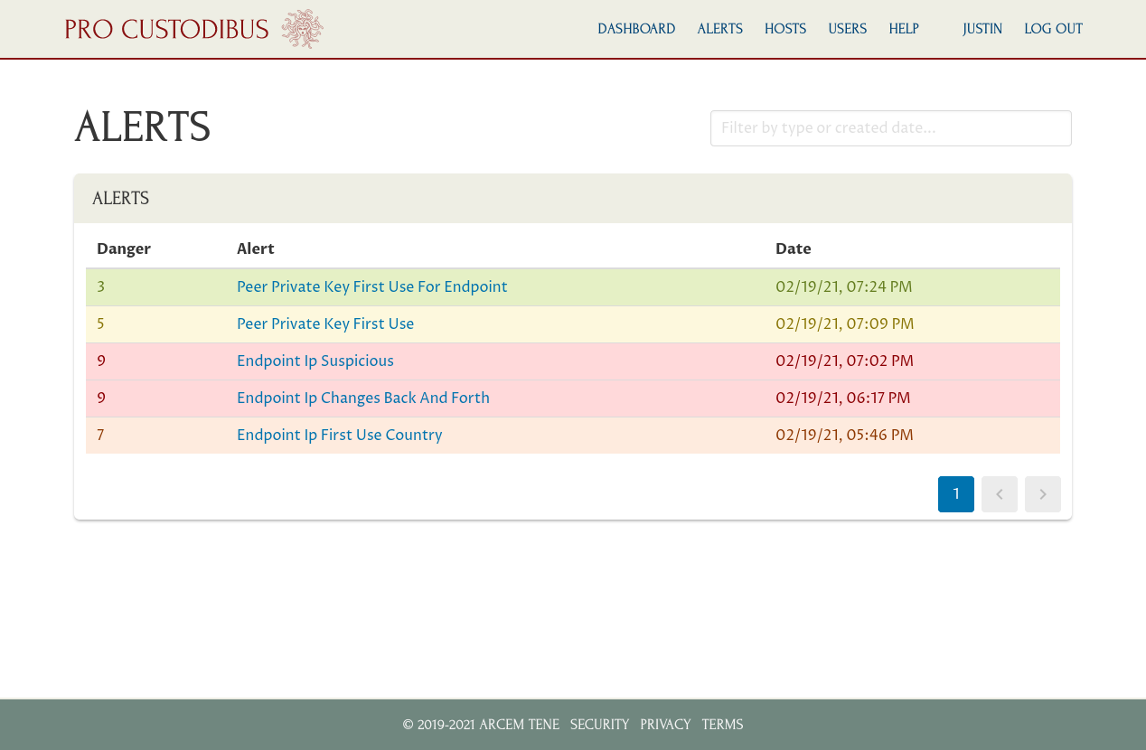 Screenshot of alert-list page