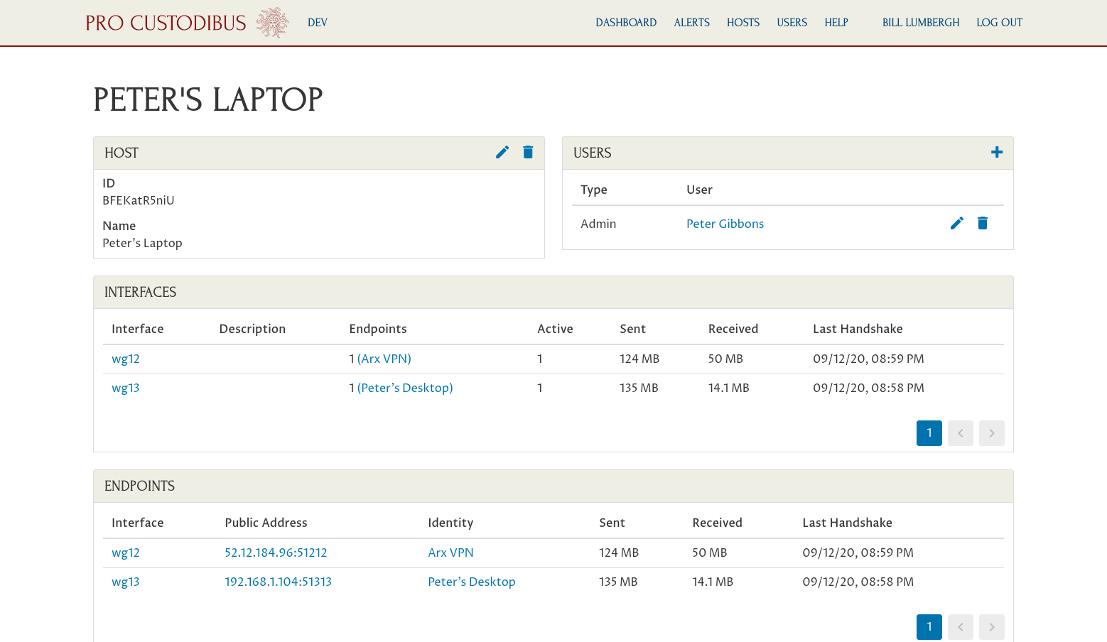 Screenshot of host-detail page