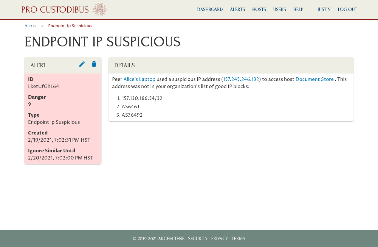 Screenshot of a Pro Custodibus alert