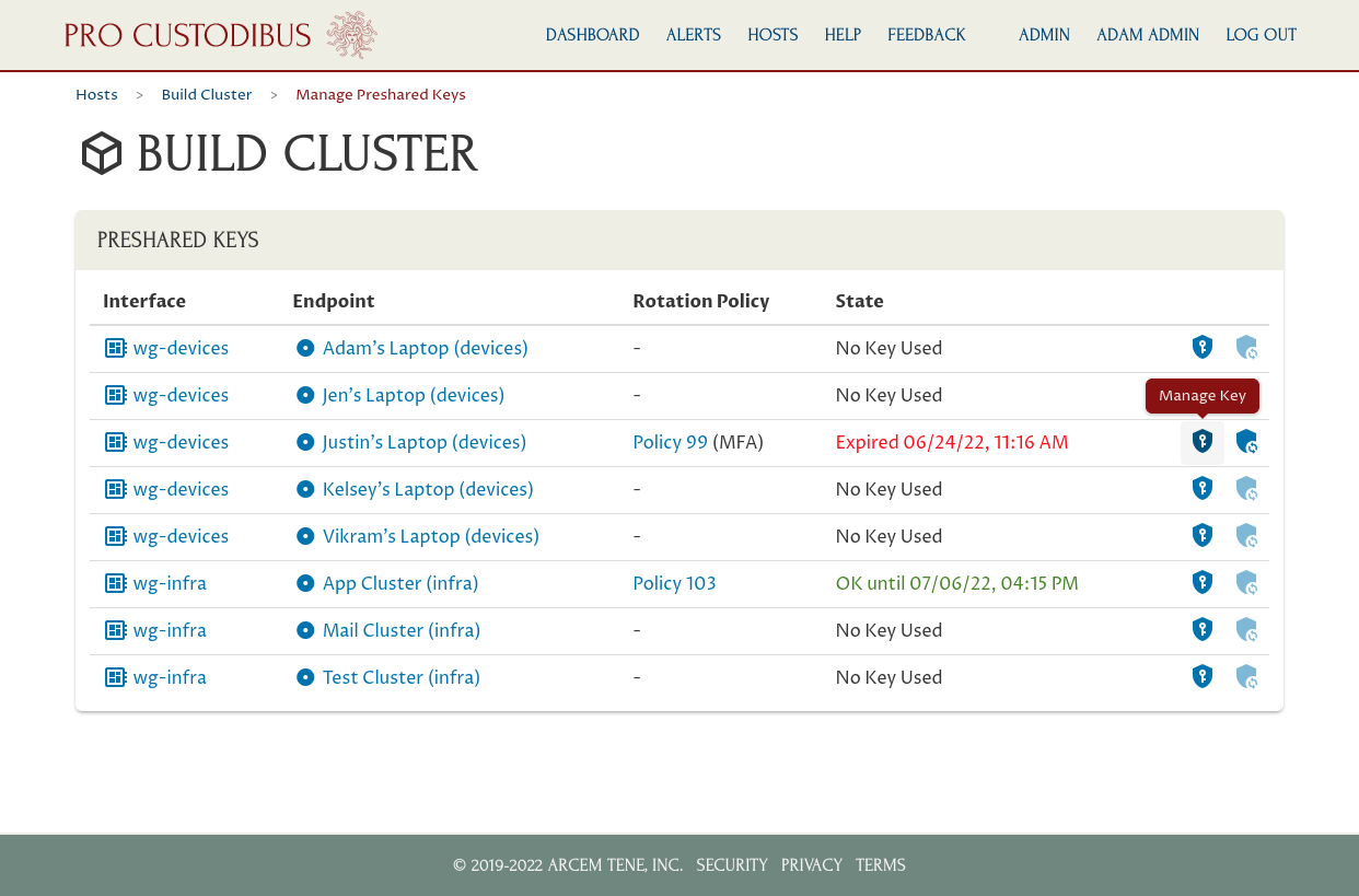 Screenshot of a key-rotation management page
